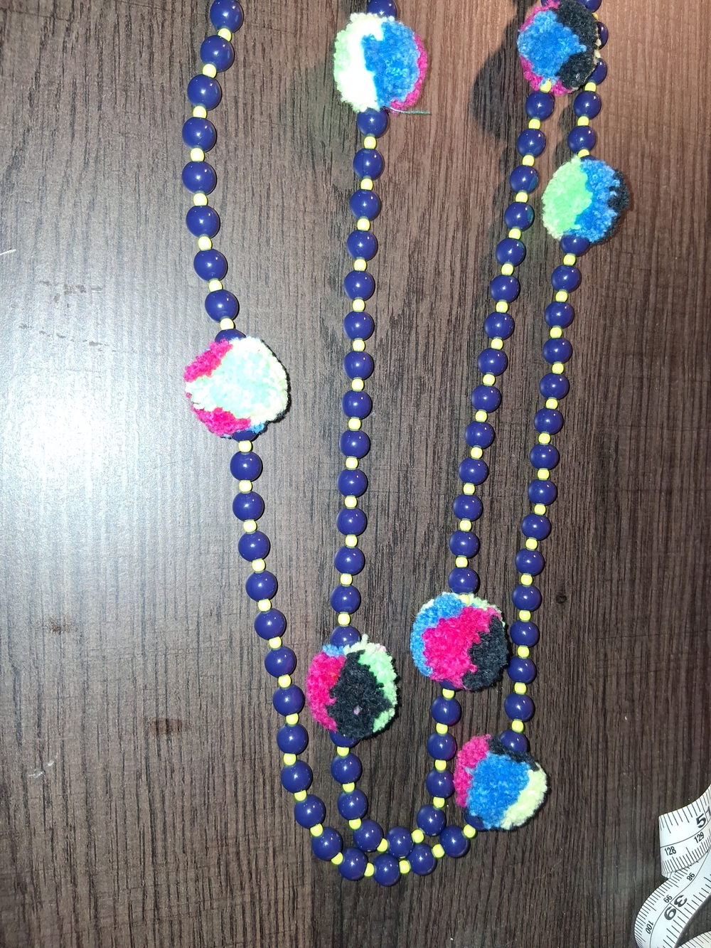 Source Unknown Navy Blue Beaded Necklace with Multicolor Pom-Poms - Picture 5 of 7